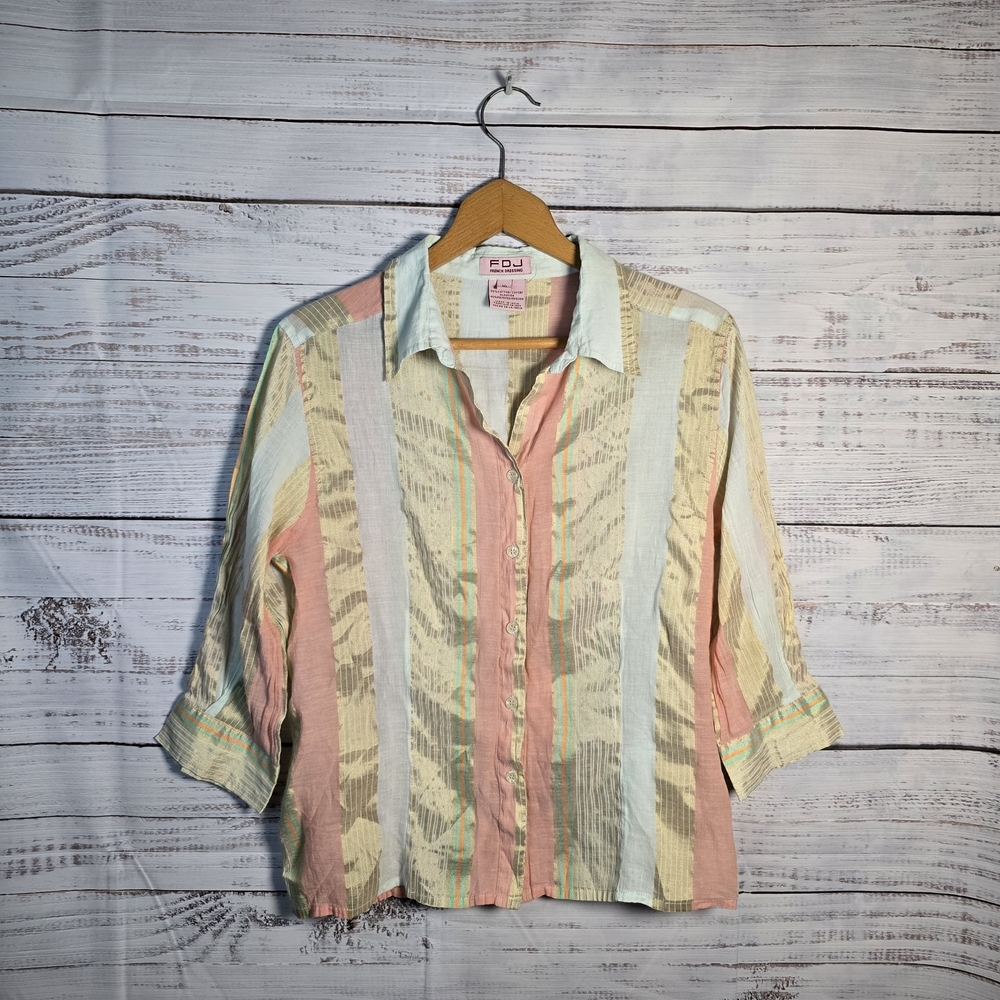 Soft Whimsical Pastel Stripe Cottagecore Shirt | FDJ Size 10 Y2K